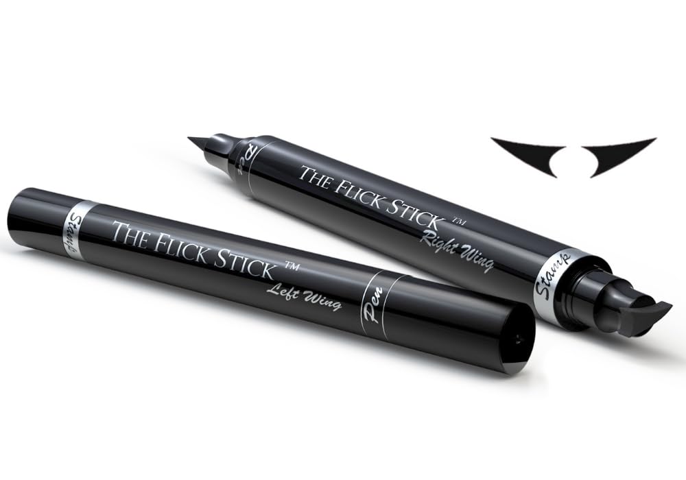 Winged Eyeliner Stamp, 2 x Black Liquid Eyeliner Pens, Easy Cat Eye Stencil Makeup Tool, SmudgeProof & Waterpoof Eye Liner, Vamp Wing, Wingliner (10mm Classic, Midnight Black)