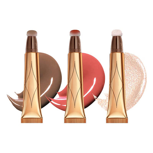 3 Colors Liquid Contour Beauty Wand, Highlighter and Bronzer Stick,Long Lasting & Smooth Natural Matte Finish,with Cushion Applicator Attached Easy to Blend. (1#/3#/4#)