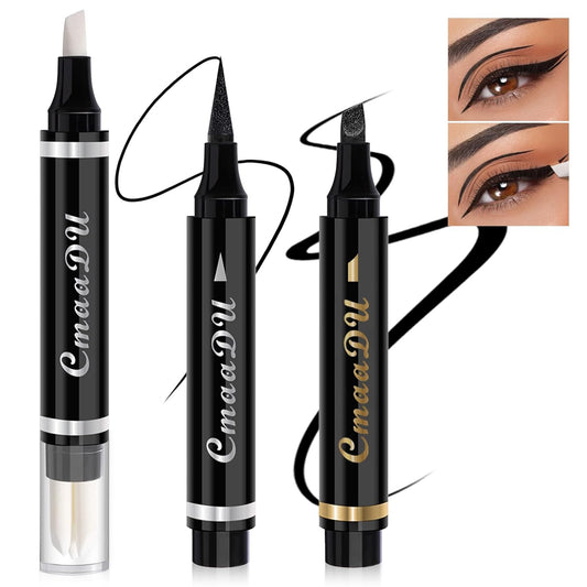 Winged Eyeliner Quick Fix Makeup Cleanser Eraser Pen Set, Waterproof Smudgeproof Eyeliner Stamp Cat Eye Stencils, Makeup Corrector Pen for Eyeliner Lipstick Mascara with 3 Replacement Heads