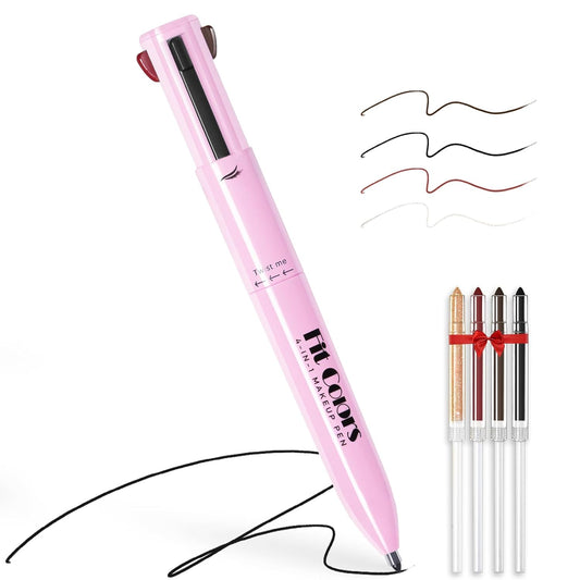 4 in 1 Makeup Pen, 4 Colors Eyeliner Eyebrow Lip Liner Highlighter All in One Beauty Makeup Pen, Waterproof Long-Lasting Multifunctional Travel Portable Makeup Pen with 4 Replacement Refill