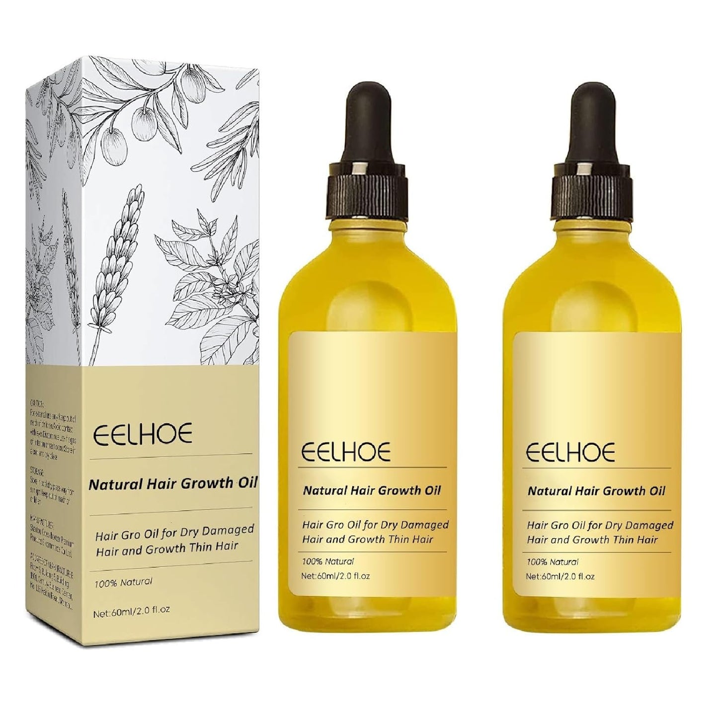 2Pcs Veganic Natural Hair Growth Oil, Carvenchi Natural Hair Growth Oil, Improves Blood Circulation,Reduce Hair Loss,For Dry Damaged Hair.(120ML)
